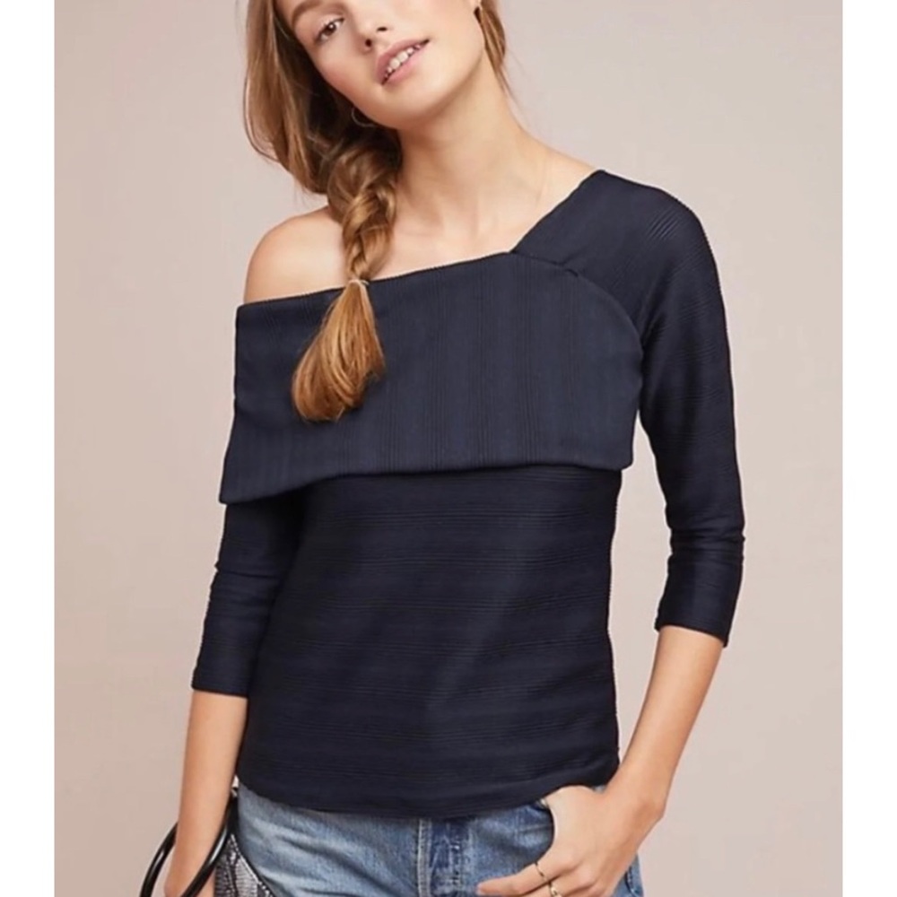 Anthropologie Blue Tassel Off Shoulder Top - Picture 5 of 12
